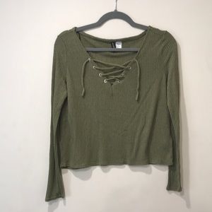 Green Laced V neck